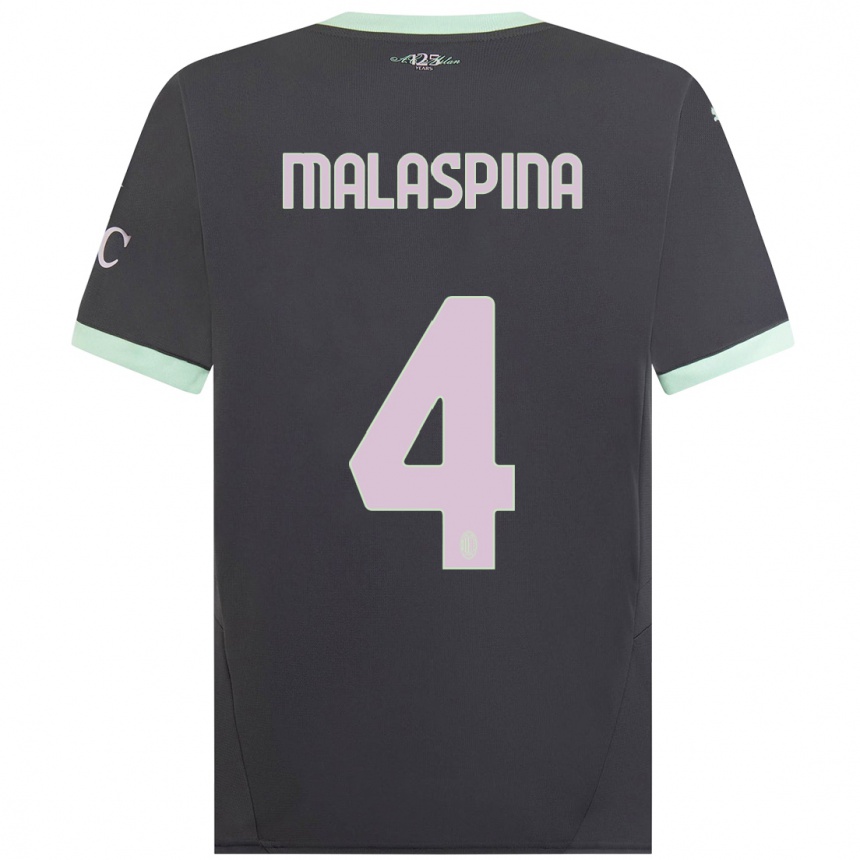 Men Football Mattia Malaspina #4 Grey Third Jersey 2024/25 T-Shirt Canada