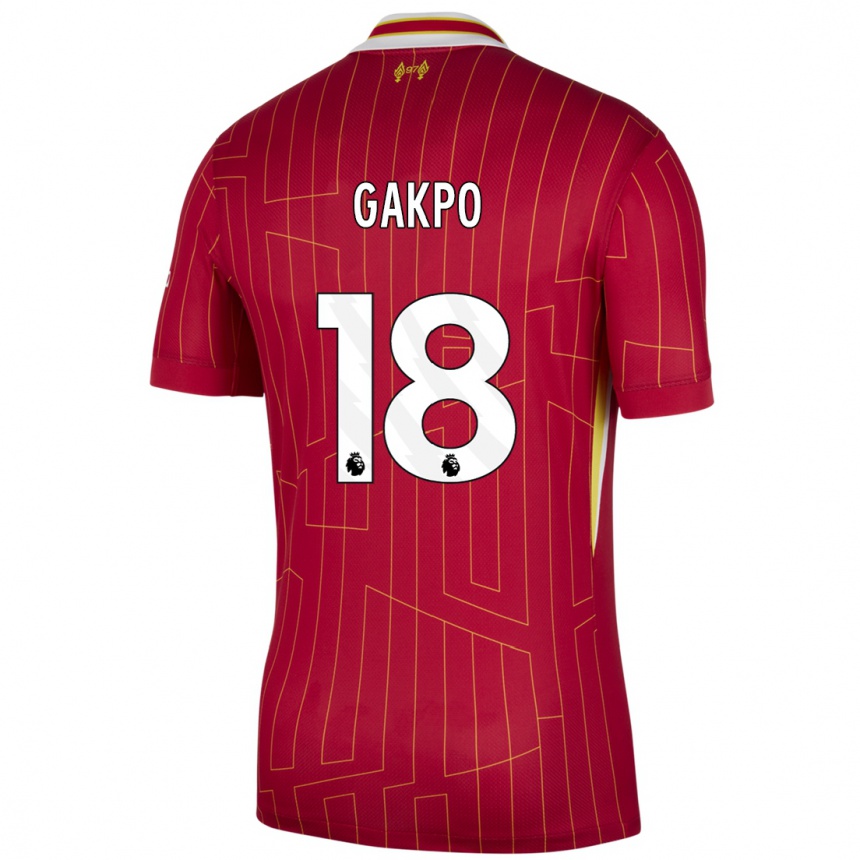 Women Football Cody Gakpo #18 Red Yellow White Home Jersey 2024/25 T-Shirt Canada