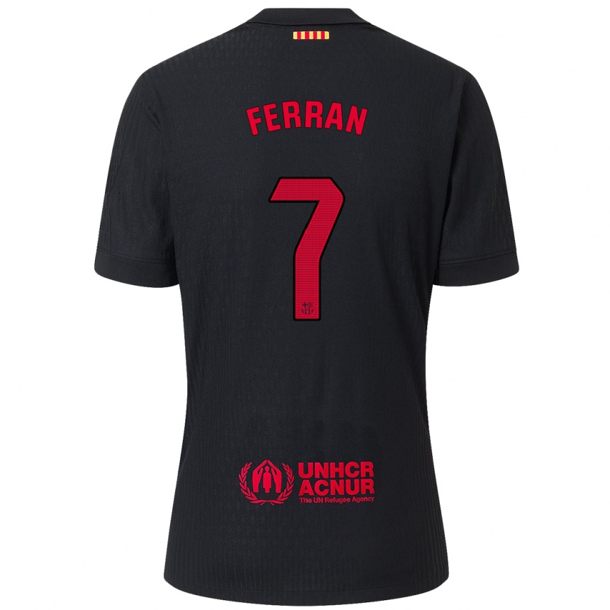 Women Football Ferran Torres #7 Black Red Away Jersey 2024/25 T-Shirt Canada