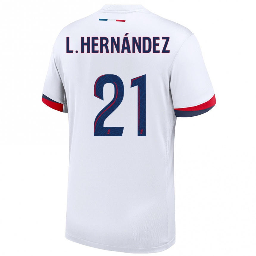 Women Football Lucas Hernandez #21 White Blue Red Away Jersey 2024/25 T-Shirt Canada