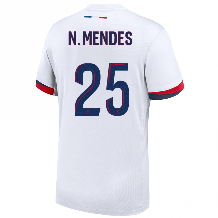 Women Football Nuno Mendes #25 White Blue Red Away Jersey 2024/25 T-Shirt Canada