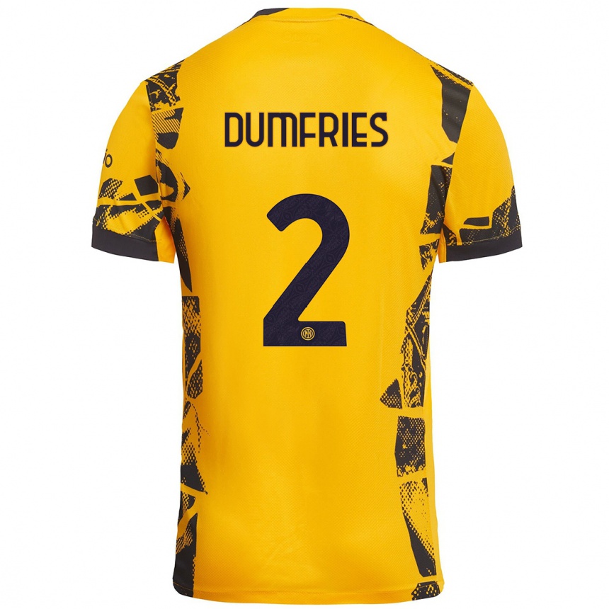 Women Football Denzel Dumfries #2 Gold Black Third Jersey 2024/25 T-Shirt Canada