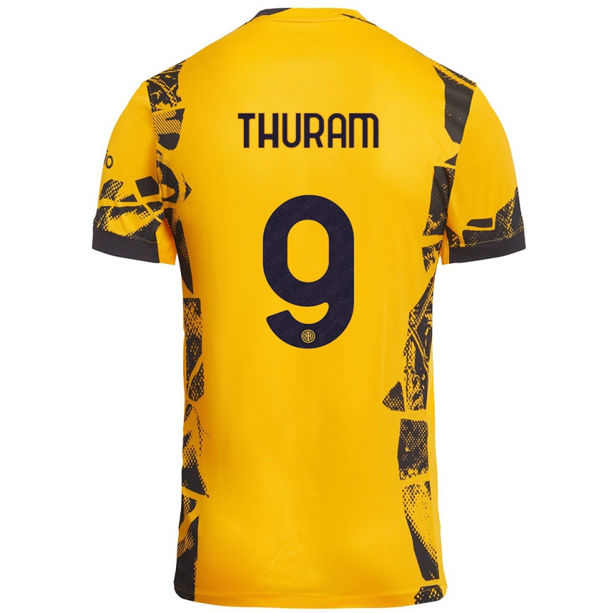 Women Football Marcus Thuram #9 Gold Black Third Jersey 2024/25 T-Shirt Canada