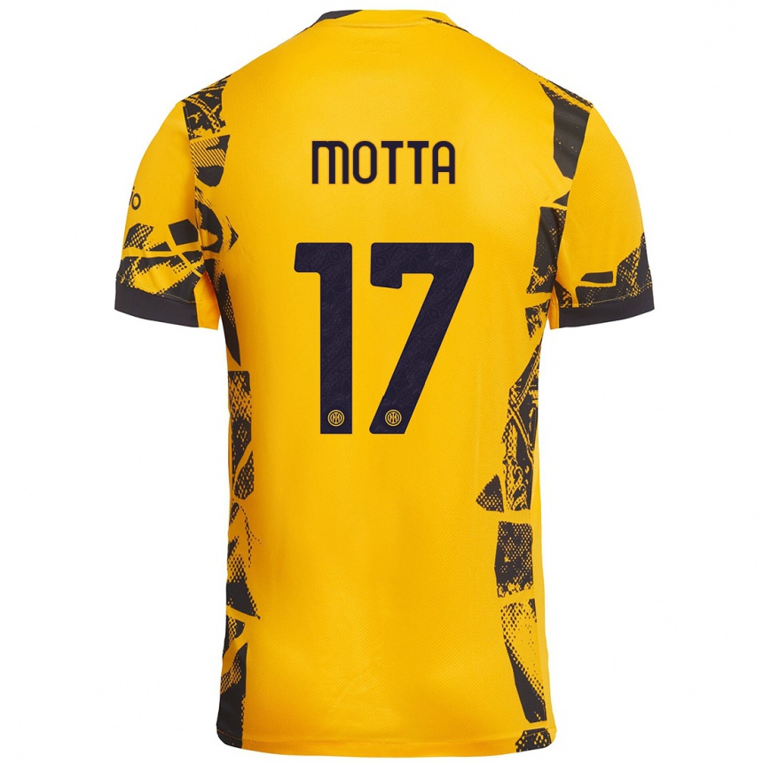 Women Football Matteo Motta #17 Gold Black Third Jersey 2024/25 T-Shirt Canada