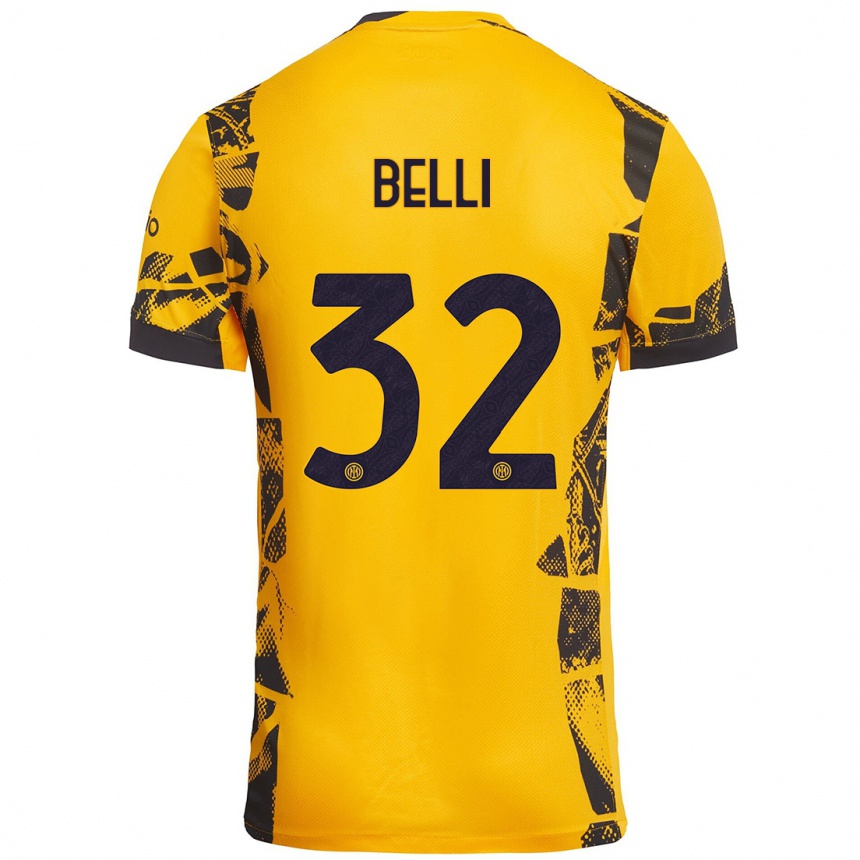 Women Football Elena Belli #32 Gold Black Third Jersey 2024/25 T-Shirt Canada