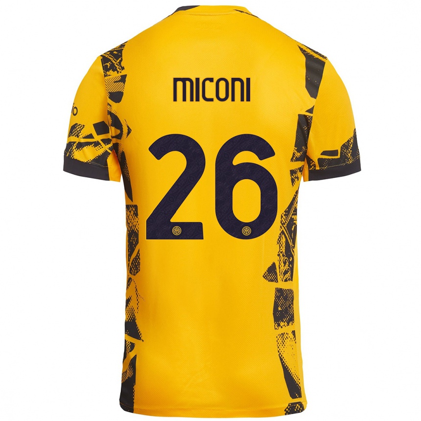 Women Football Riccardo Miconi #26 Gold Black Third Jersey 2024/25 T-Shirt Canada