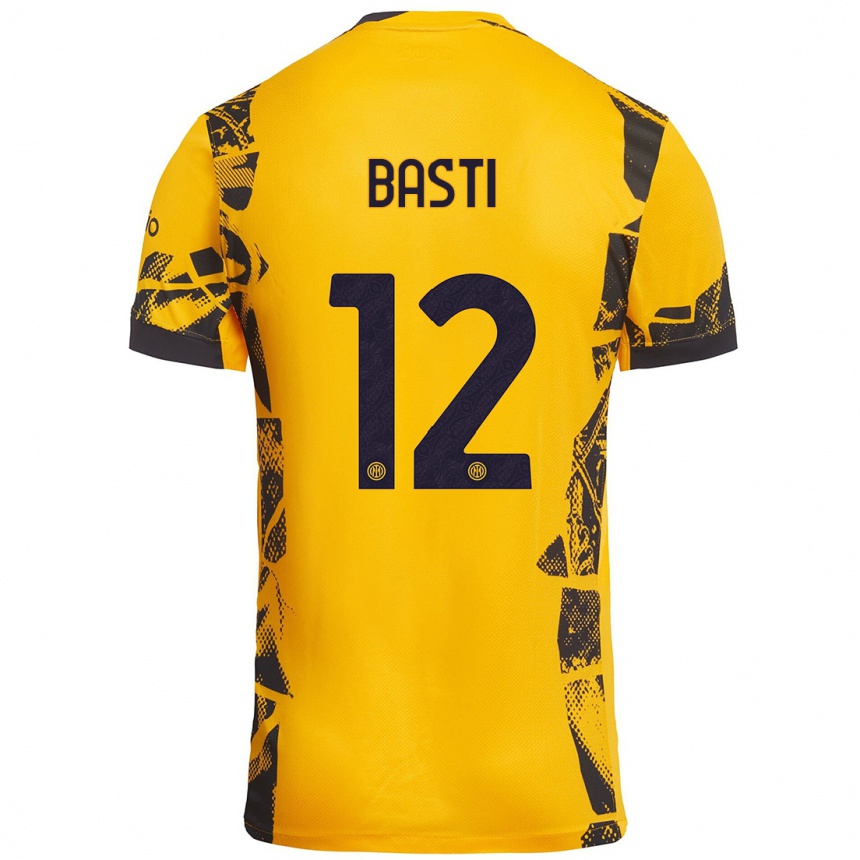 Women Football Matteo Basti #12 Gold Black Third Jersey 2024/25 T-Shirt Canada