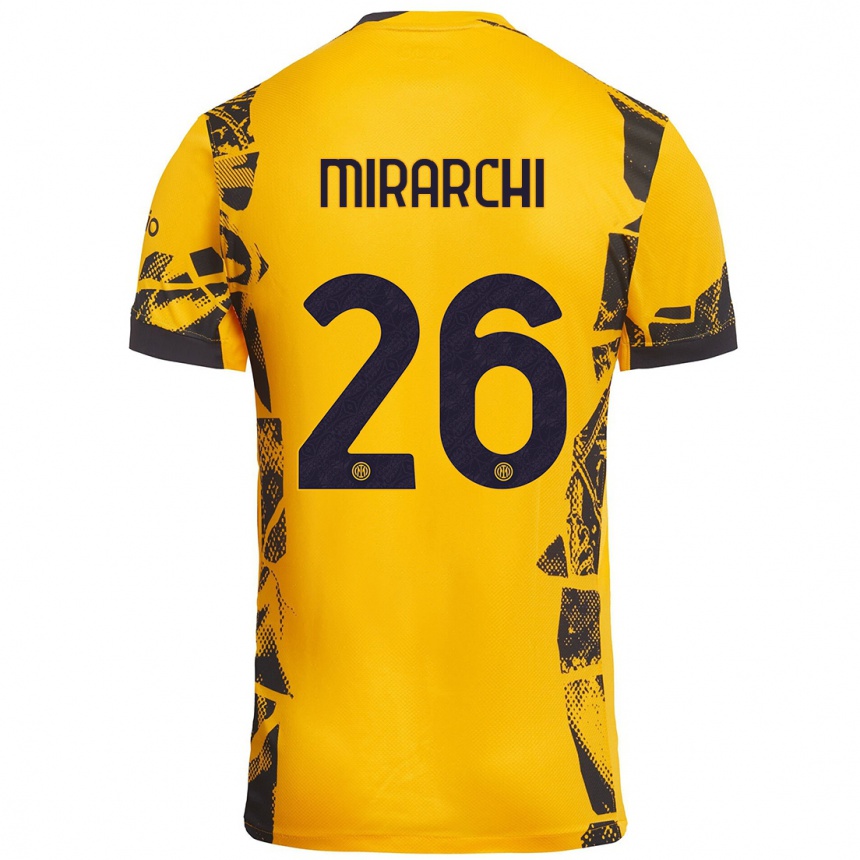 Women Football Mattia Mirarchi #26 Gold Black Third Jersey 2024/25 T-Shirt Canada