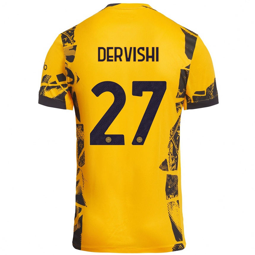 Women Football Kristian Dervishi #27 Gold Black Third Jersey 2024/25 T-Shirt Canada