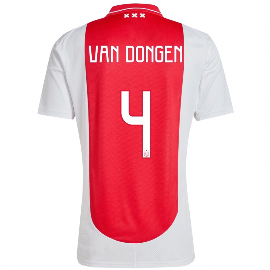 Enfant Football Maillot Bram Van Dongen #4 Rouge Blanc Tenues Domicile 2024/25 Canada