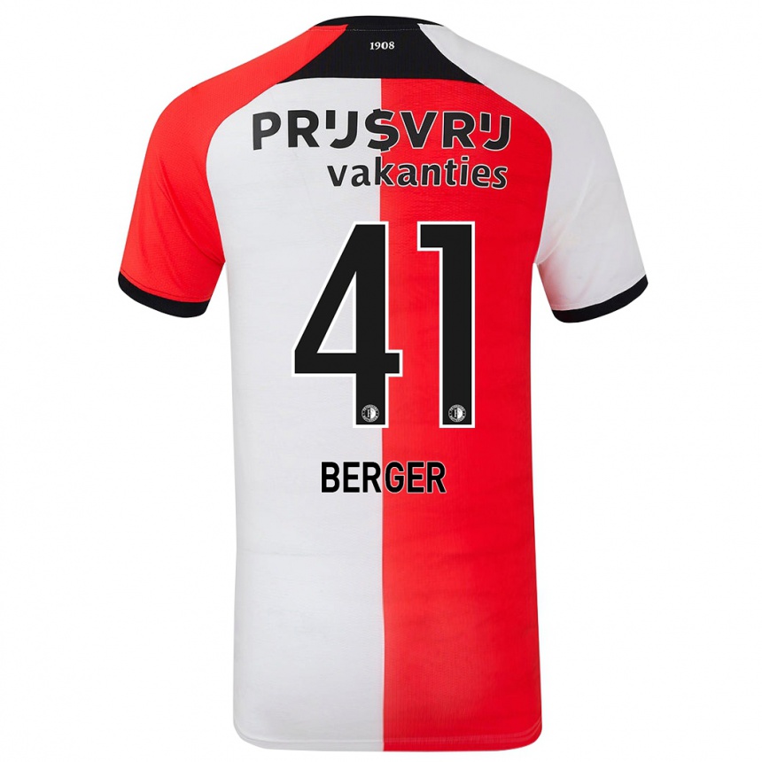 Kids Football Mannou Berger #41 Red White Home Jersey 2024/25 T-Shirt Canada