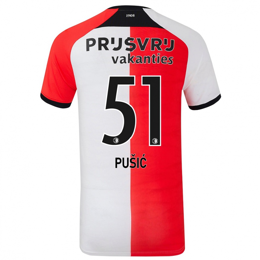 Kids Football Noah Pušić #51 Red White Home Jersey 2024/25 T-Shirt Canada