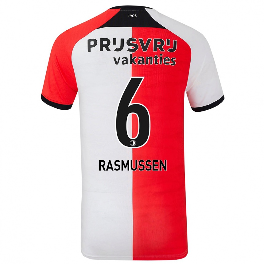 Kids Football Jacob Rasmussen #6 Red White Home Jersey 2024/25 T-Shirt Canada