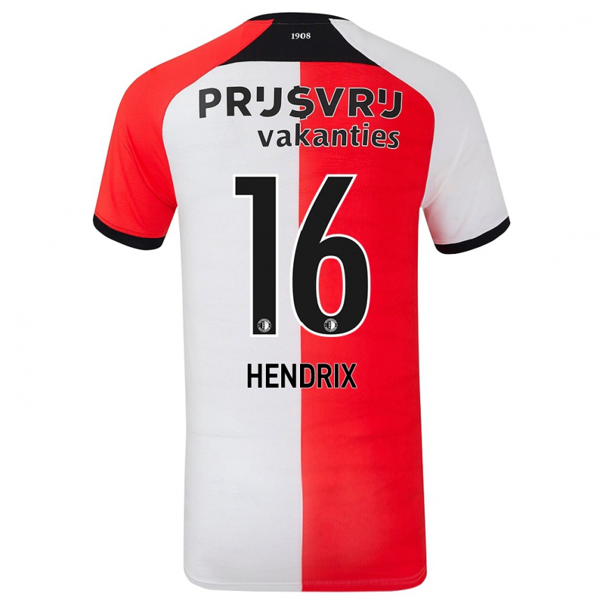 Enfant Football Maillot Jorrit Hendrix #16 Rouge Blanc Tenues Domicile 2024/25 Canada