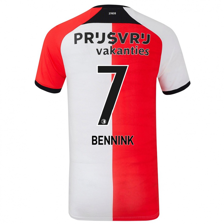 Kids Football Maxime Bennink #7 Red White Home Jersey 2024/25 T-Shirt Canada