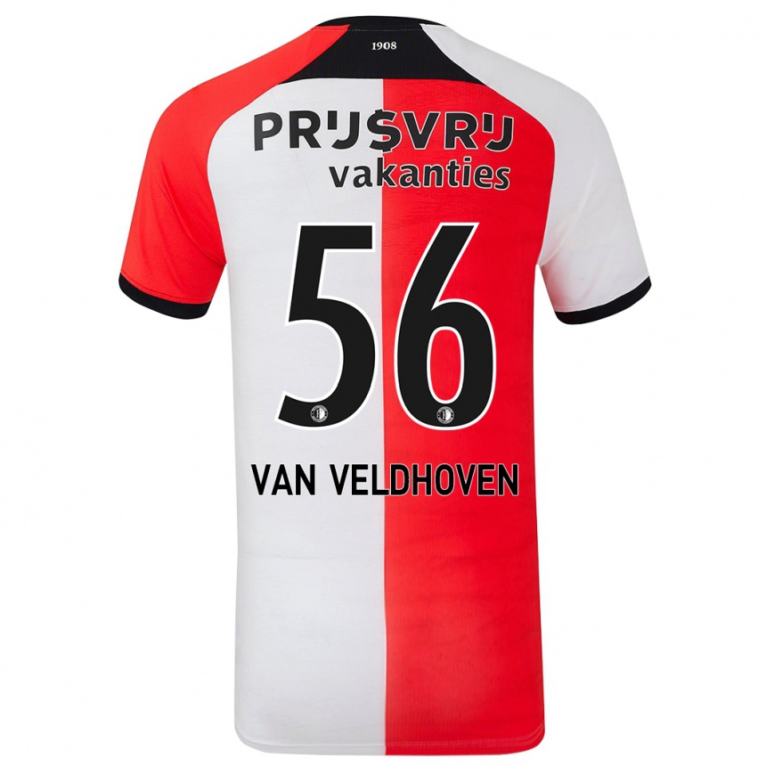 Kids Football Kars Van Veldhoven #56 Red White Home Jersey 2024/25 T-Shirt Canada