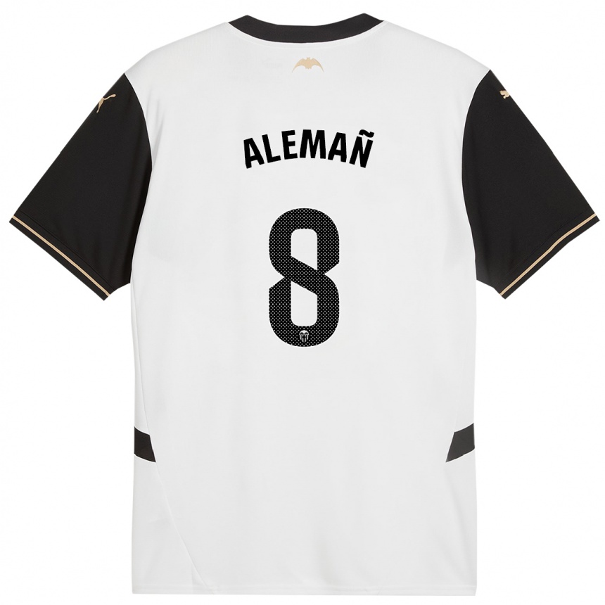 Kids Football Pedro Alemañ #8 White Black Home Jersey 2024/25 T-Shirt Canada