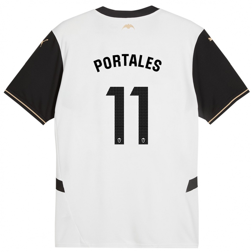 Kids Football Macarena Portales #11 White Black Home Jersey 2024/25 T-Shirt Canada