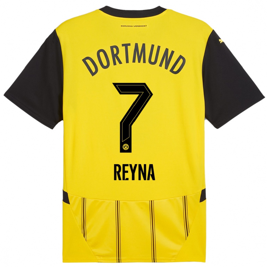 Kids Football Giovanni Reyna #7 Yellow Black Home Jersey 2024/25 T-Shirt Canada