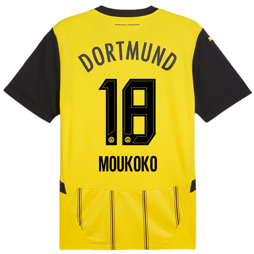 Enfant Football Maillot Youssoufa Moukoko #18 Jaune Noir Tenues Domicile 2024/25 Canada