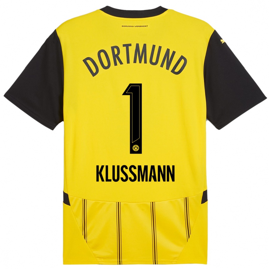 Kids Football Leon Klußmann #1 Yellow Black Home Jersey 2024/25 T-Shirt Canada