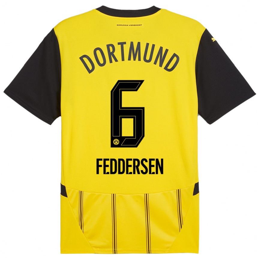 Enfant Football Maillot Jonas Feddersen #6 Jaune Noir Tenues Domicile 2024/25 Canada