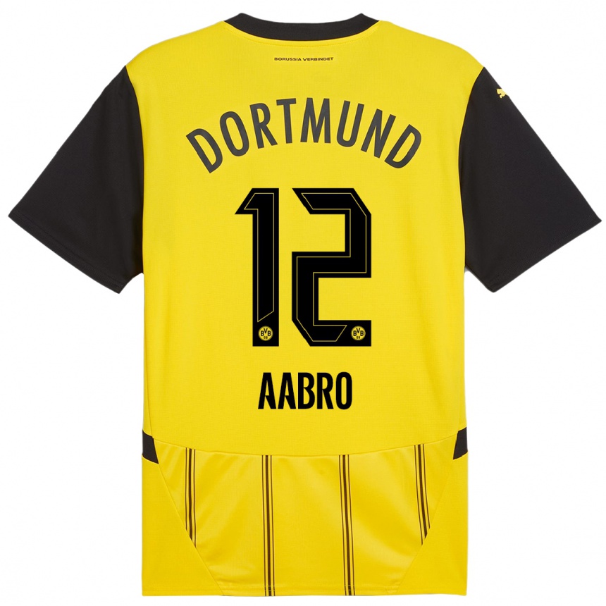 Enfant Football Maillot Gustav Aabro #12 Jaune Noir Tenues Domicile 2024/25 Canada