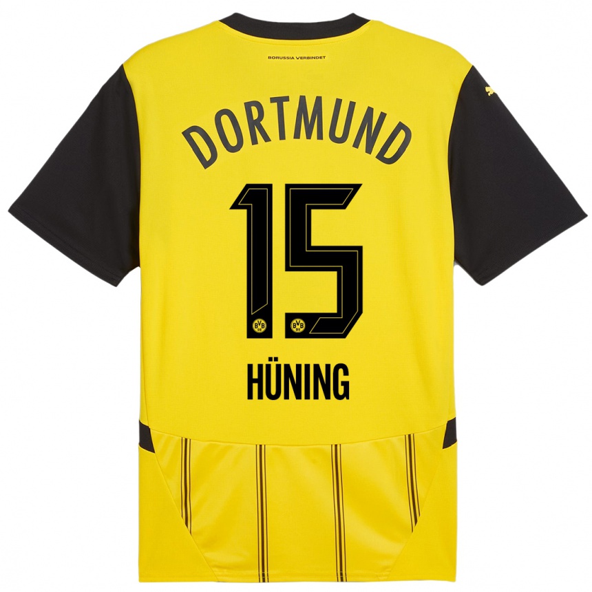 Kids Football Ben Hüning #15 Yellow Black Home Jersey 2024/25 T-Shirt Canada