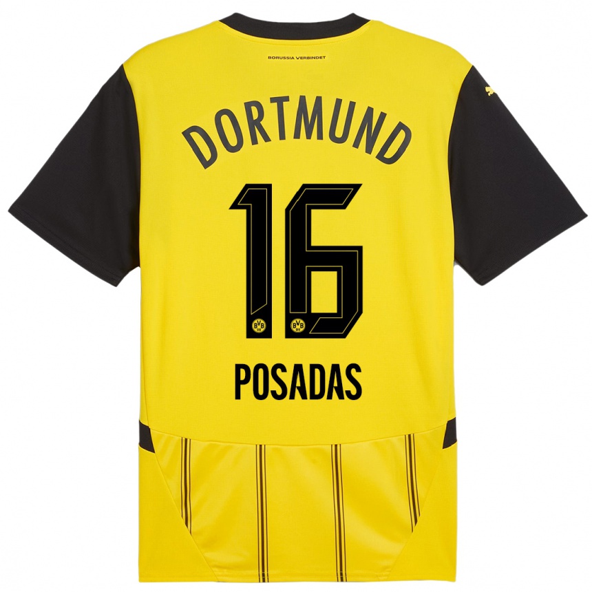 Enfant Football Maillot Leonardo Posadas #16 Jaune Noir Tenues Domicile 2024/25 Canada