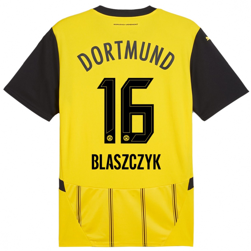 Kids Football Oliwer Blaszczyk #16 Yellow Black Home Jersey 2024/25 T-Shirt Canada