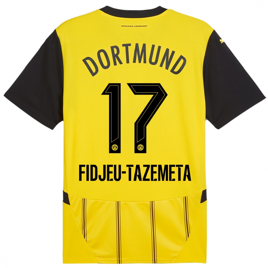 Kids Football Thierry Fidjeu-Tazemeta #17 Yellow Black Home Jersey 2024/25 T-Shirt Canada