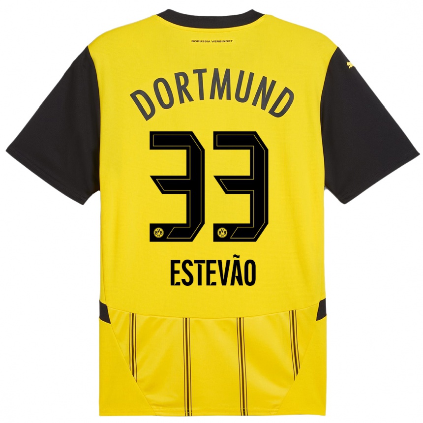 Enfant Football Maillot Tiago Estevão #33 Jaune Noir Tenues Domicile 2024/25 Canada