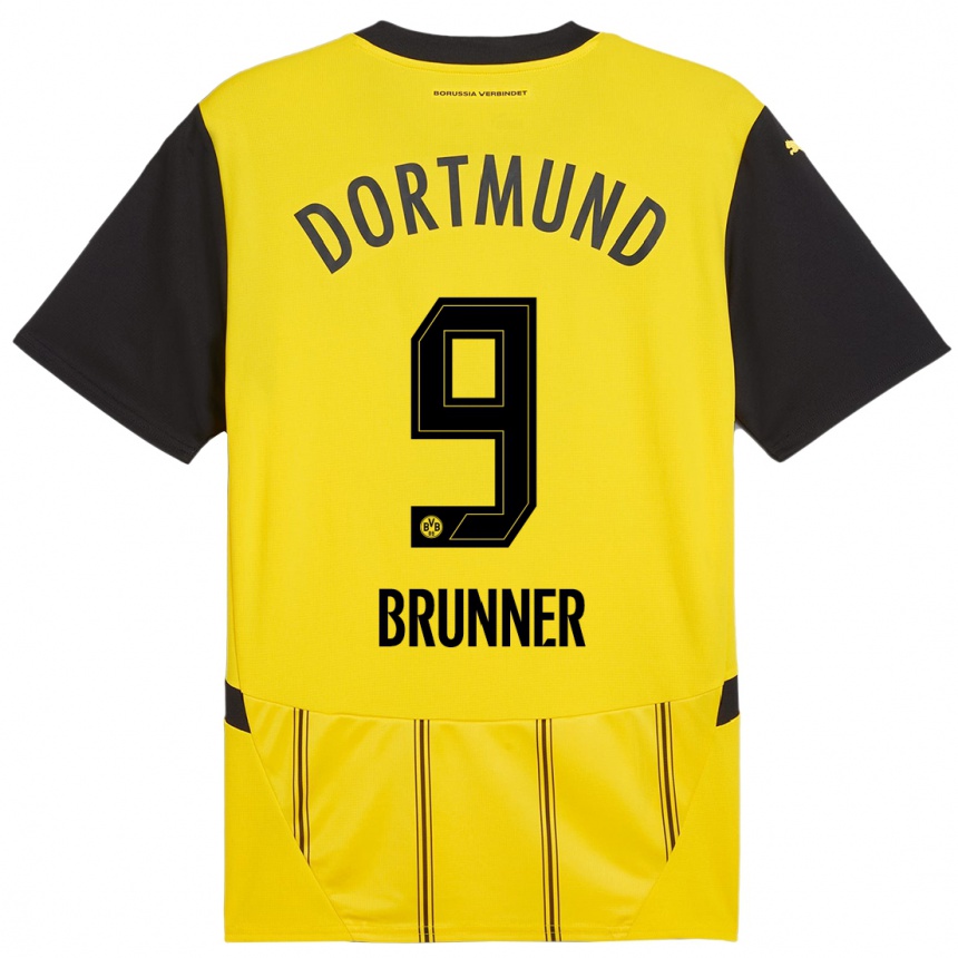 Enfant Football Maillot Paris Brunner #9 Jaune Noir Tenues Domicile 2024/25 Canada