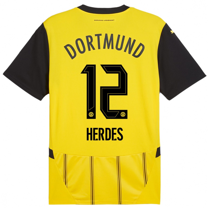 Enfant Football Maillot Leon Herdes #12 Jaune Noir Tenues Domicile 2024/25 Canada