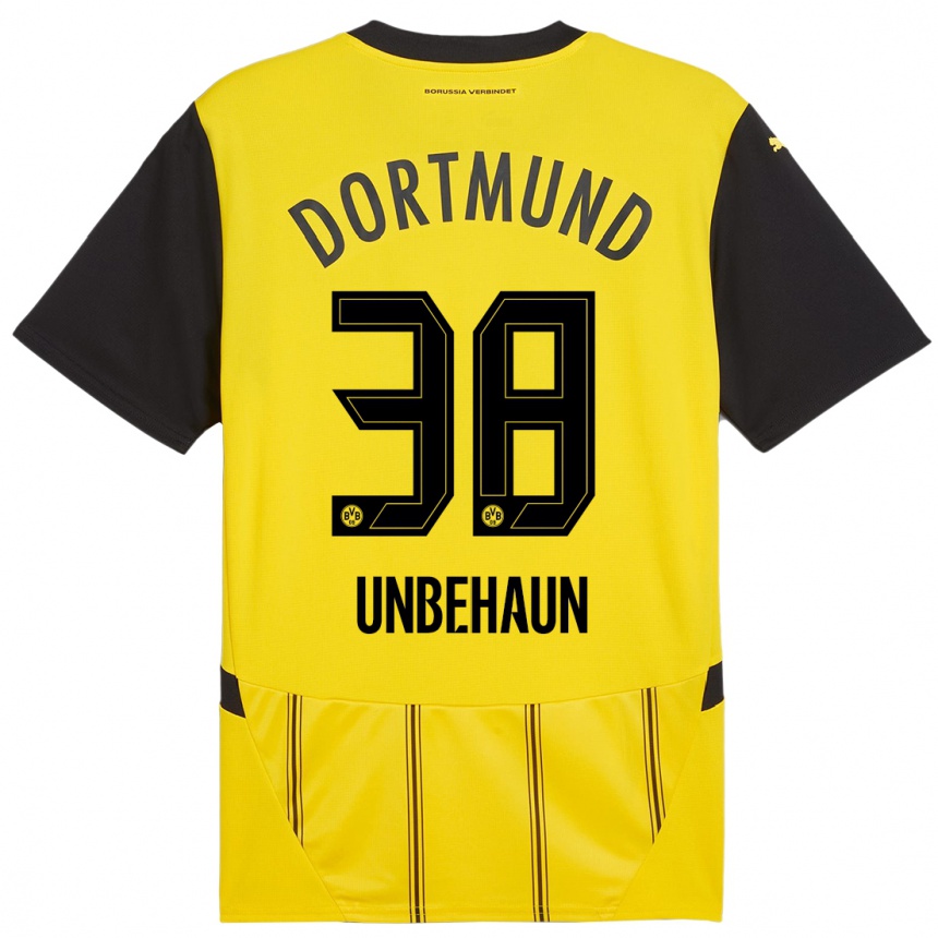 Kids Football Luca Unbehaun #38 Yellow Black Home Jersey 2024/25 T-Shirt Canada