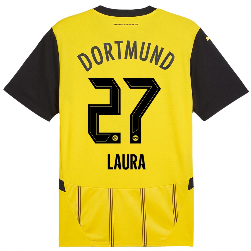 Kids Football Van Der Heijden Laura #27 Yellow Black Home Jersey 2024/25 T-Shirt Canada