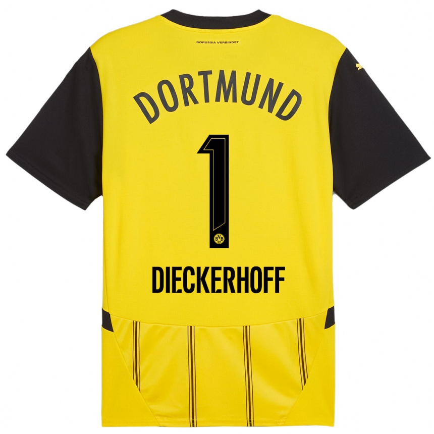 Enfant Football Maillot Max Dieckerhoff #1 Jaune Noir Tenues Domicile 2024/25 Canada