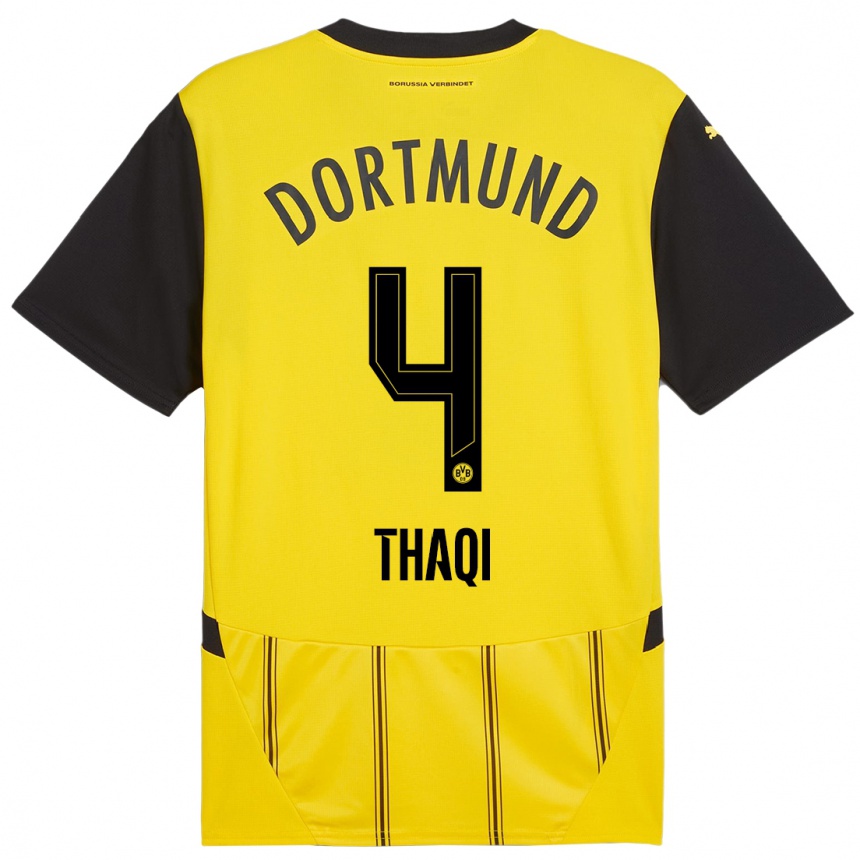 Enfant Football Maillot Albin Thaqi #4 Jaune Noir Tenues Domicile 2024/25 Canada