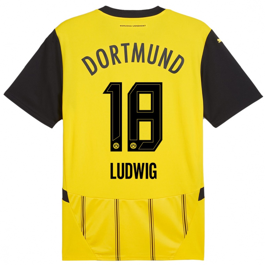 Kids Football Michel Ludwig #18 Yellow Black Home Jersey 2024/25 T-Shirt Canada