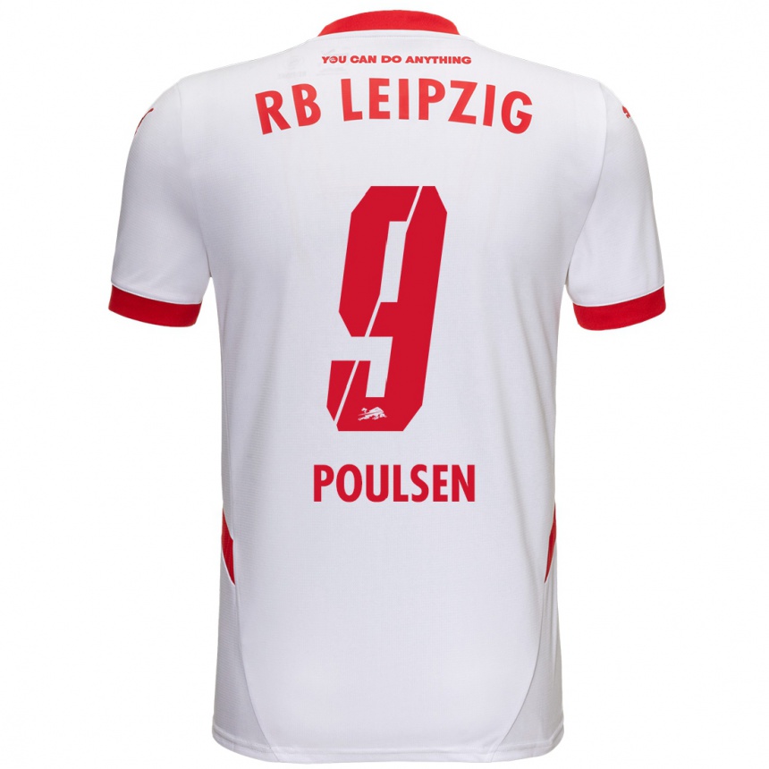 Enfant Football Maillot Yussuf Poulsen #9 Blanc Rouge Tenues Domicile 2024/25 Canada