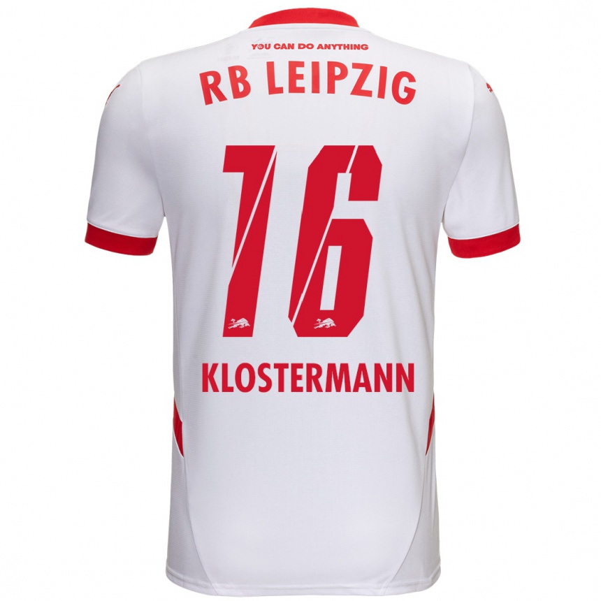 Kids Football Lukas Klostermann #16 White Red Home Jersey 2024/25 T-Shirt Canada