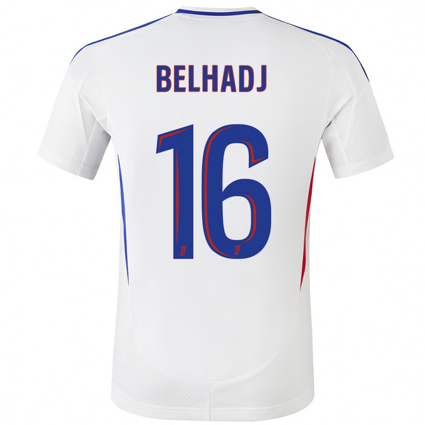 Kids Football Féerine Belhadj #16 White Blue Home Jersey 2024/25 T-Shirt Canada