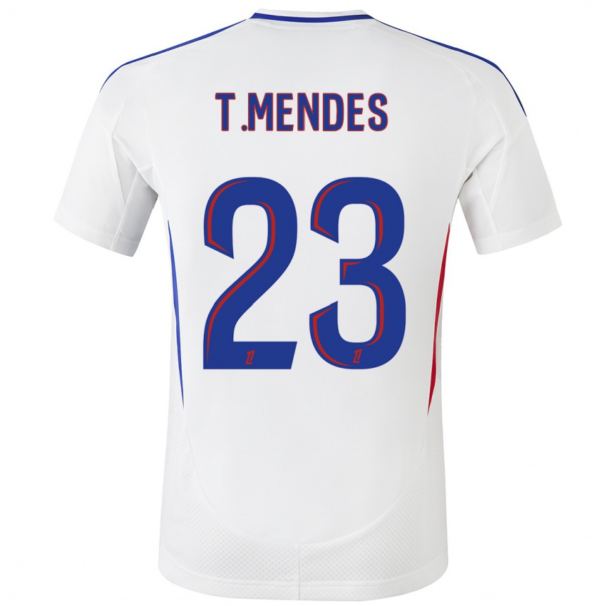 Enfant Football Maillot Thiago Mendes #23 Blanc Bleu Tenues Domicile 2024/25 Canada