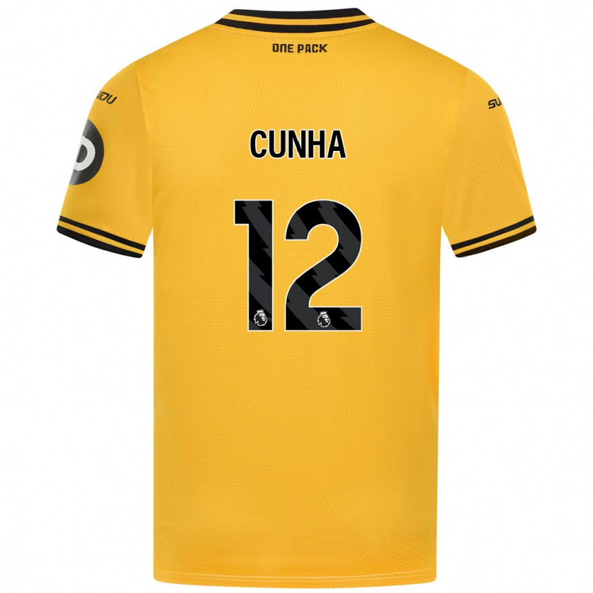 Enfant Football Maillot Matheus Cunha #12 Jaune Tenues Domicile 2024/25 Canada