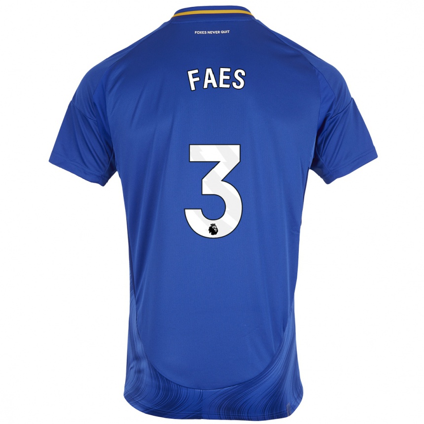 Kids Football Wout Faes #3 Blue White Home Jersey 2024/25 T-Shirt Canada