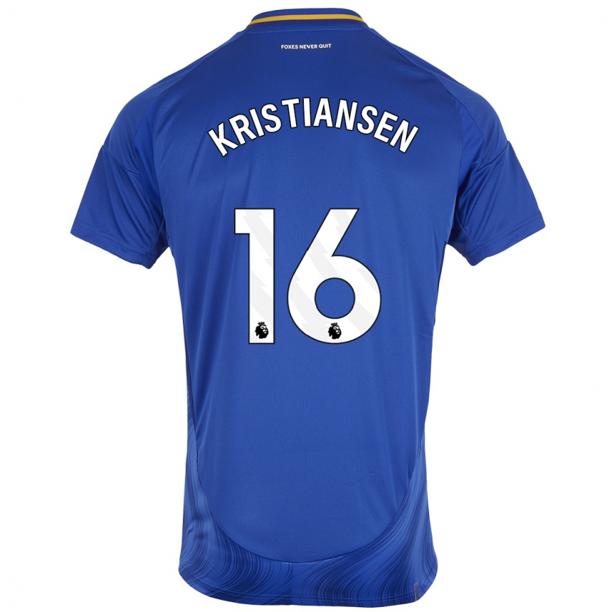 Kids Football Victor Kristiansen #16 Blue White Home Jersey 2024/25 T-Shirt Canada