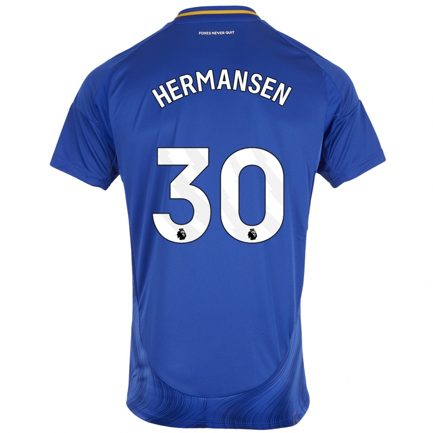 Enfant Football Maillot Mads Hermansen #30 Bleu Blanc Tenues Domicile 2024/25 Canada