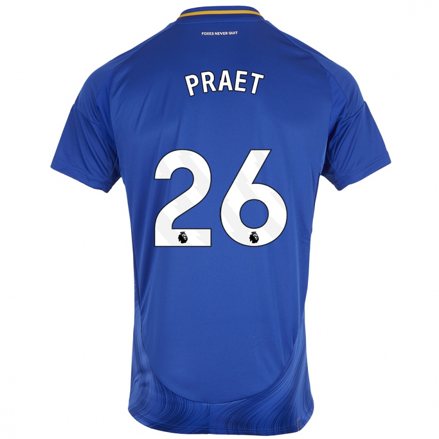 Kids Football Dennis Praet #26 Blue White Home Jersey 2024/25 T-Shirt Canada