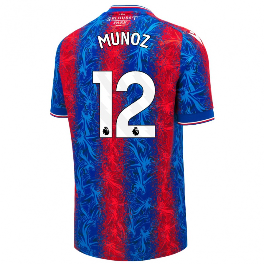 Kids Football Daniel Muñoz #12 Red Blue Stripes Home Jersey 2024/25 T-Shirt Canada