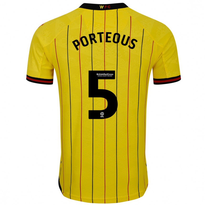 Kids Football Ryan Porteous #5 Yellow Black Home Jersey 2024/25 T-Shirt Canada